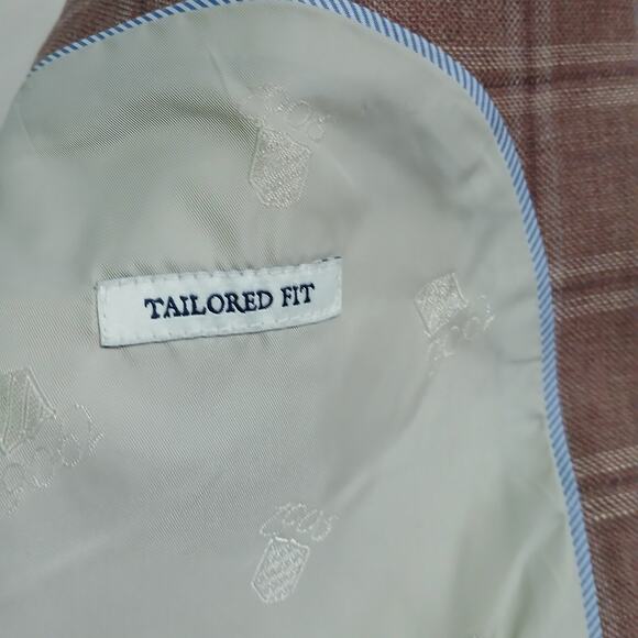 Jos.A.Bank Brrr Comfort Blazer 48L LINEN WOOL Taupe Window Pane Plaid Lined - Picture 7 of 15